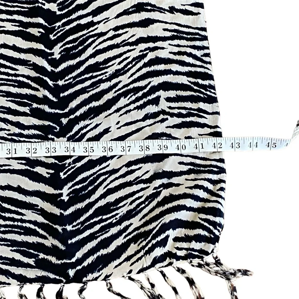 World Market Animal Print Scarf Wrap 100% Rayon Black Ivory Boho Lightweight